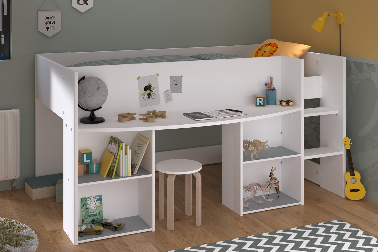 Parisot Pirouette Mid Sleeper with Desk and Shelving