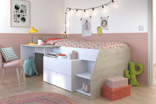 Parisot Milky Mid Sleeper with Desk and Storage