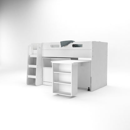 Kudl Mid Sleeper with Desk and Storage - White