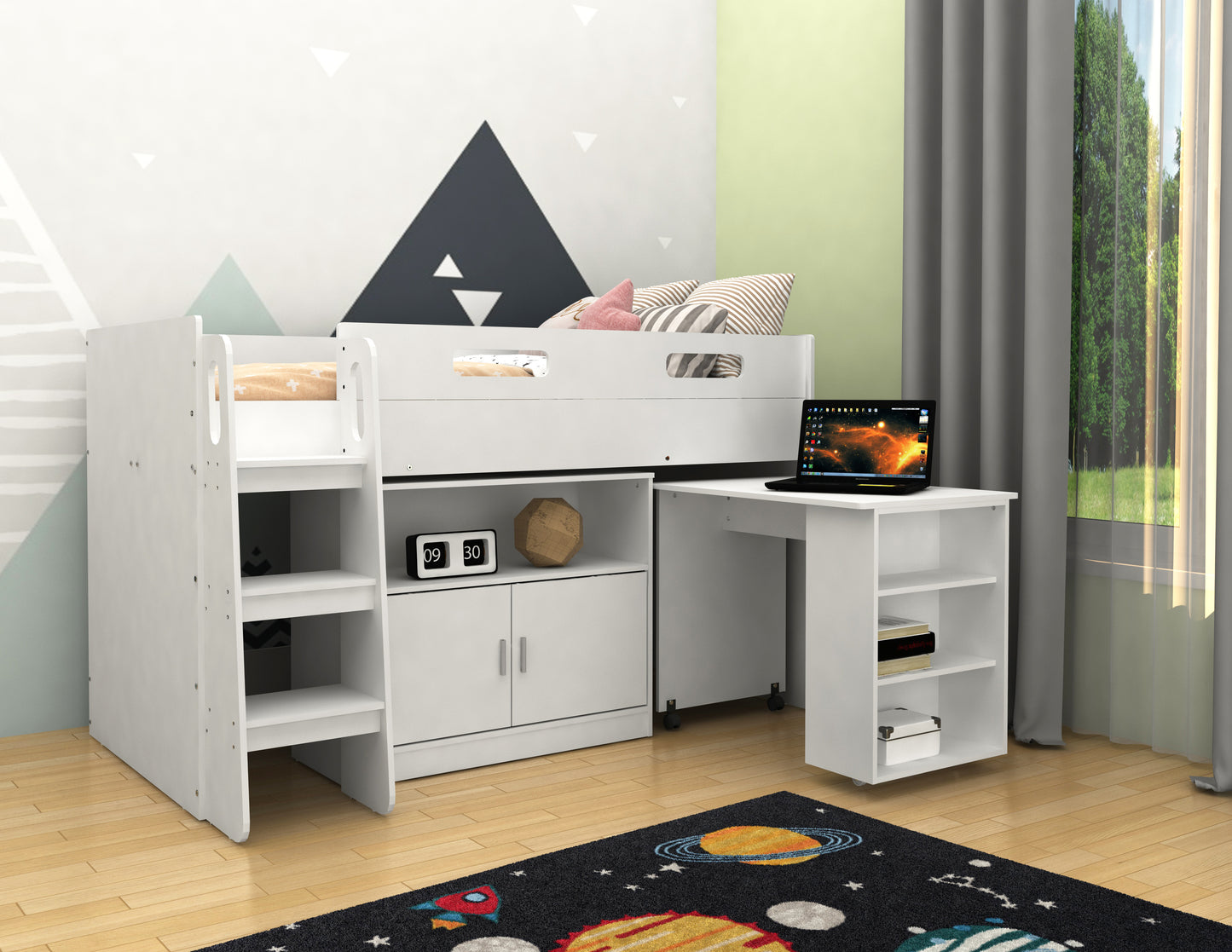 Kudl Mid Sleeper with Desk and Storage - White