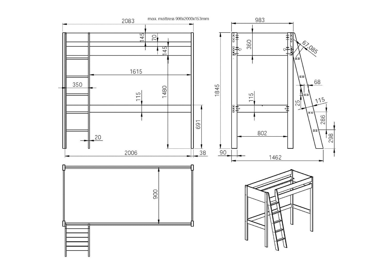 Tera Wood Gaming High Sleeper with Desk and Storage