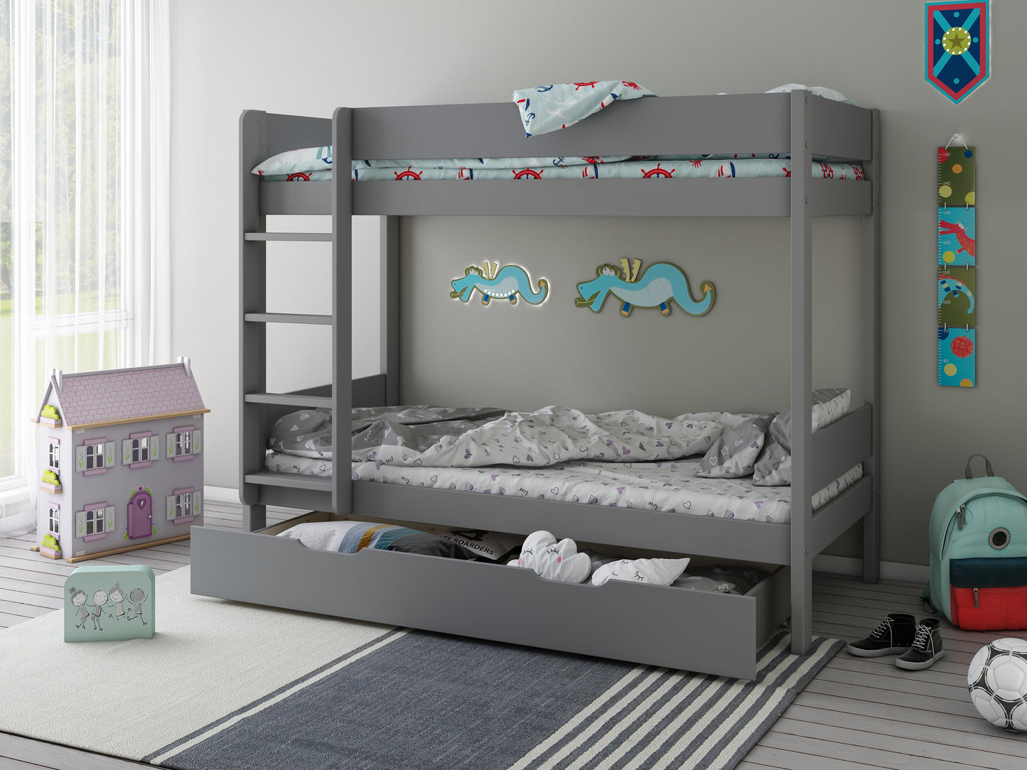 Kids Avenue Estella Grey Bunk Bed with Underbed Drawer