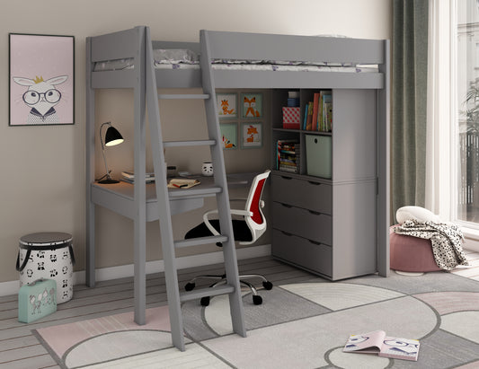 Kids Avenue Estella Grey High Sleeper with Desk and Storage