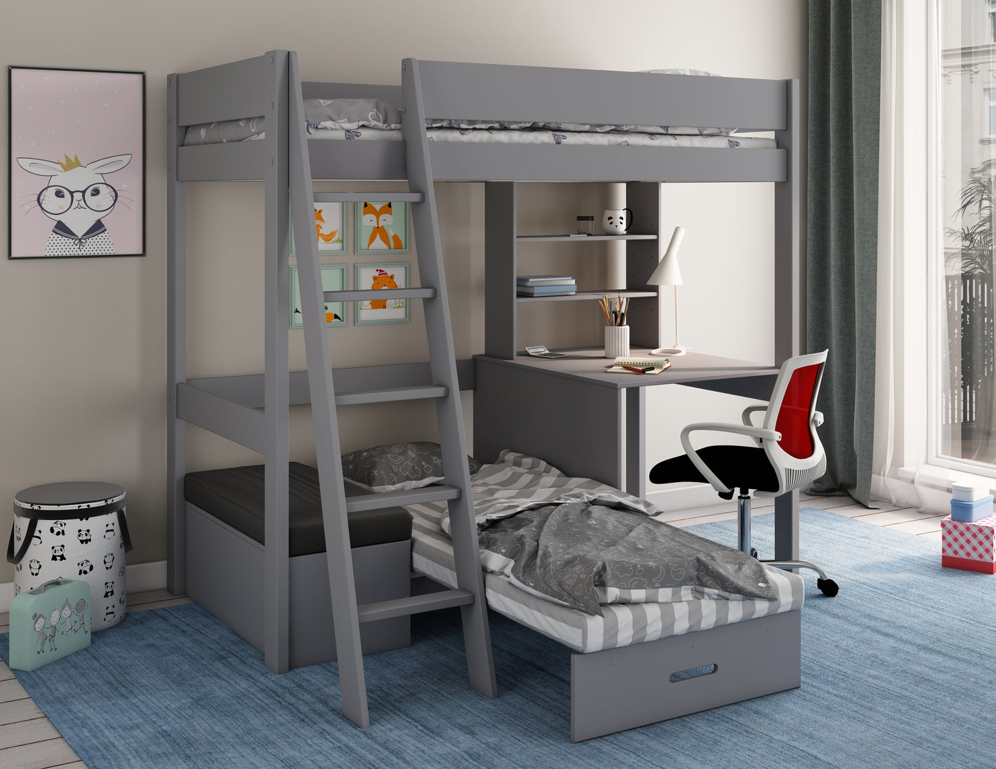 Kids Avenue Estella Grey High Sleeper with Desk and Futon