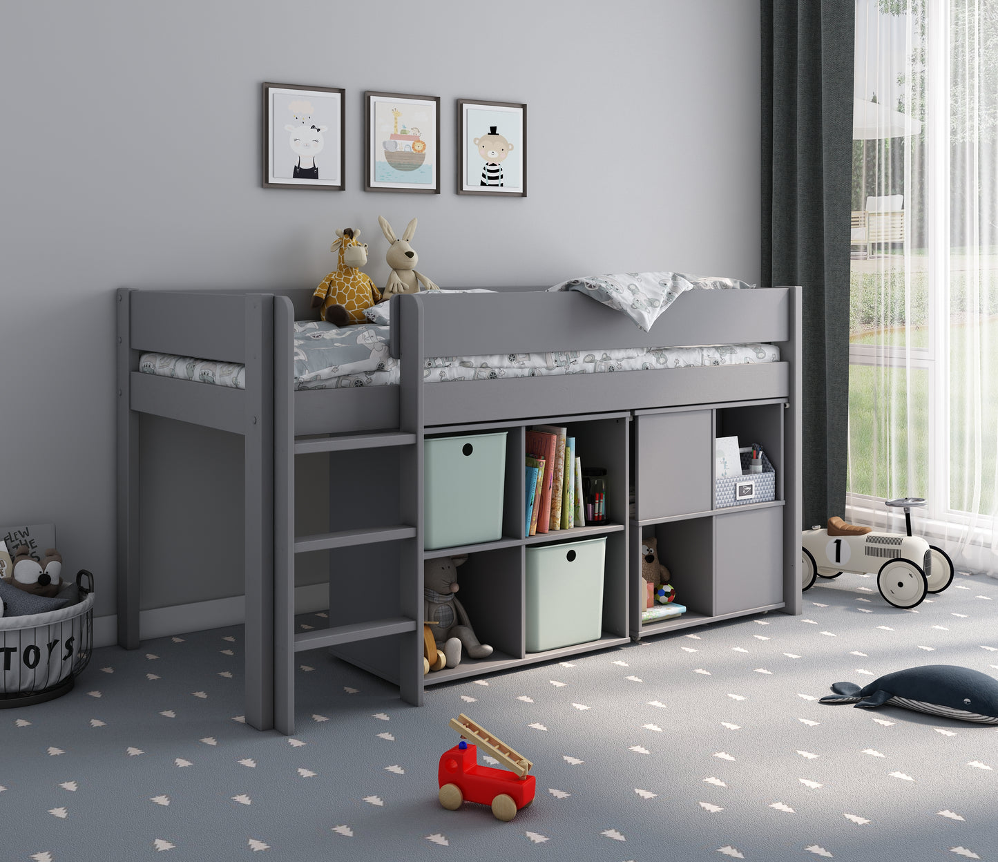 Kids Avenue Estella Grey Mid Sleeper with Storage and Desk