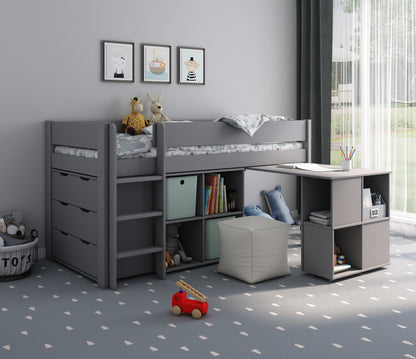 Kids Avenue Estella Grey Mid Sleeper with Storage, Desk and Drawers