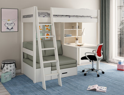 Kids Avenue Estella White High Sleeper with Desk and Futon