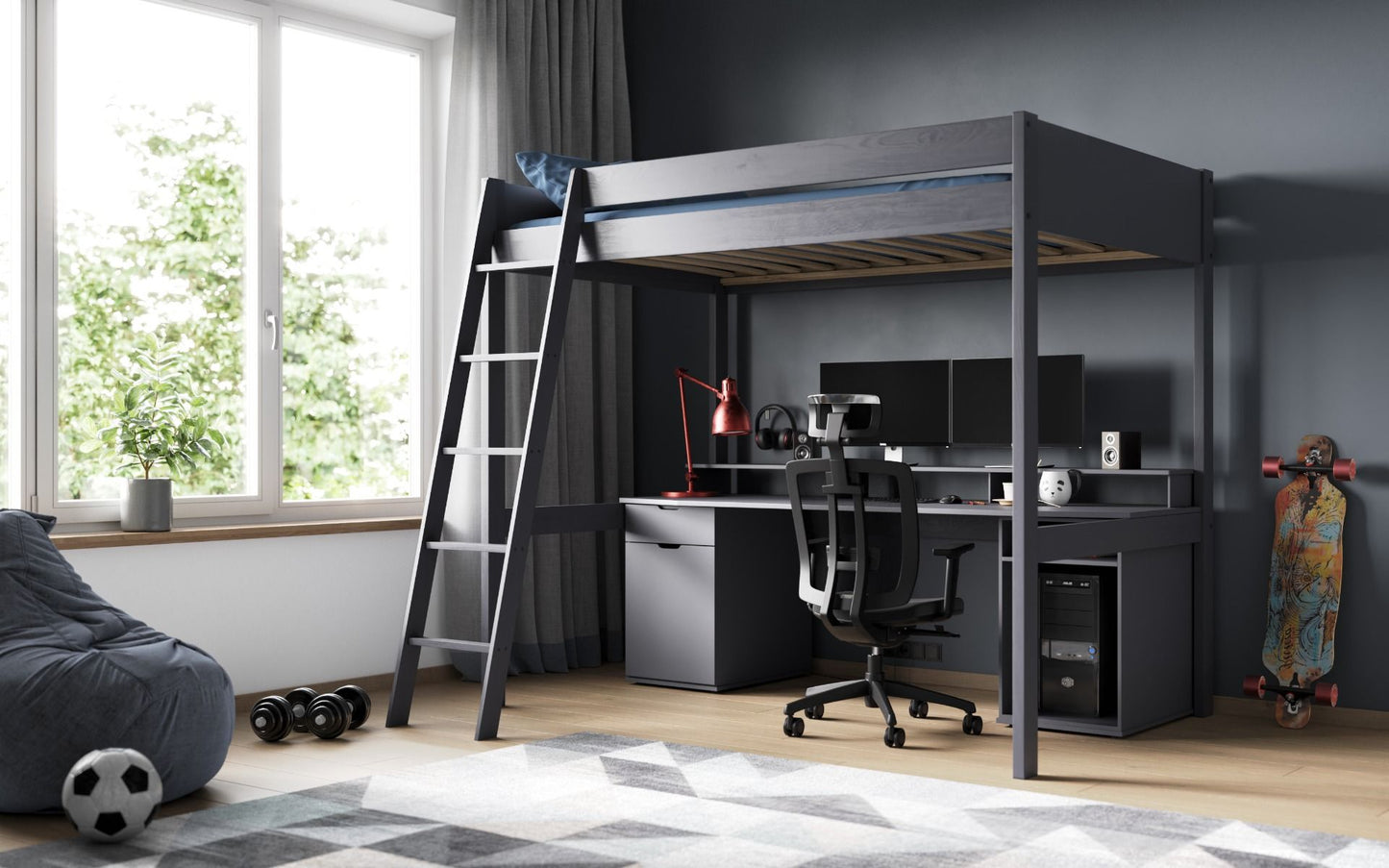 Tera Wood Small Double Gaming High Sleeper with Desk and Storage