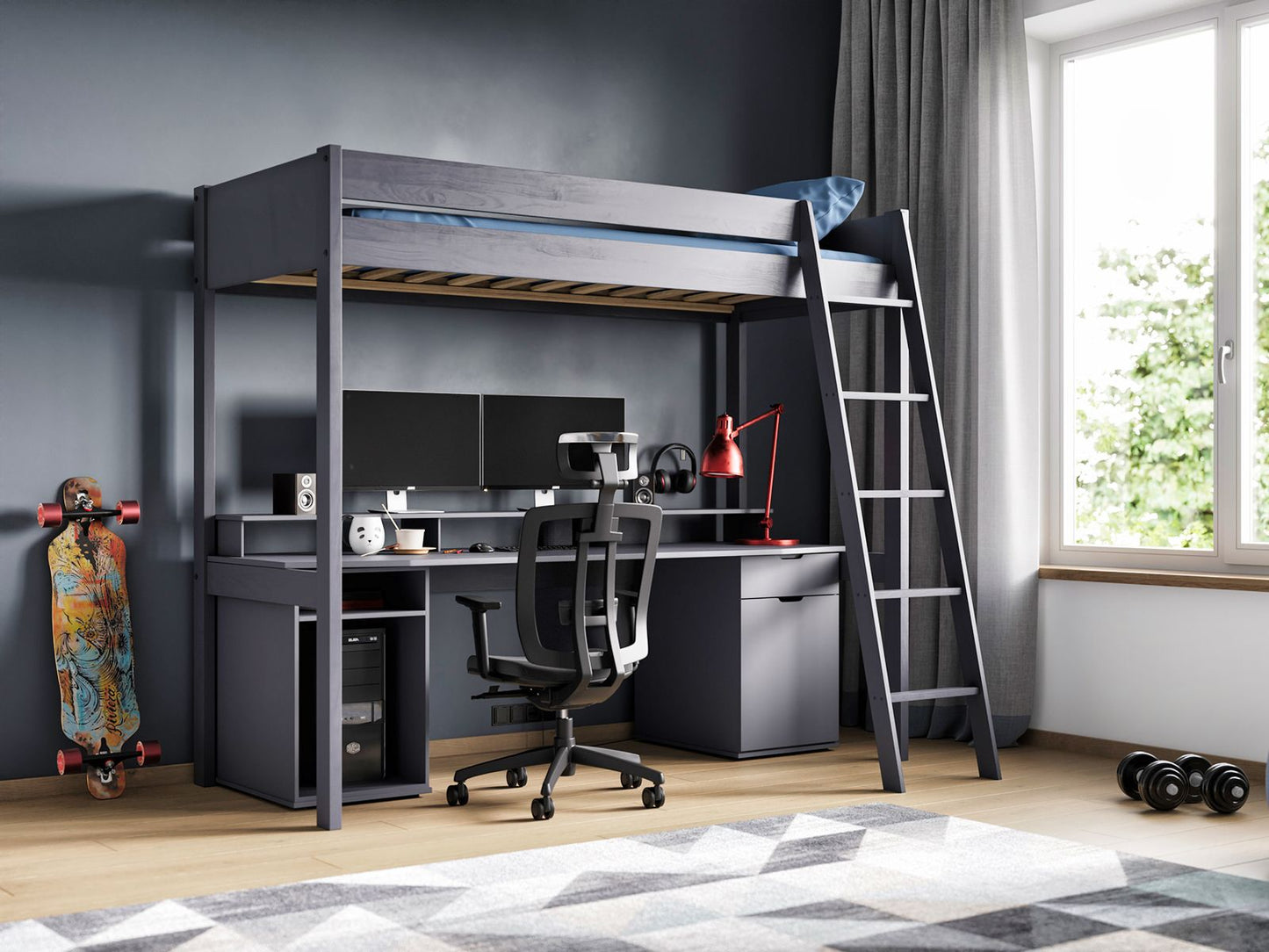 Tera Wood Gaming High Sleeper with Desk and Storage