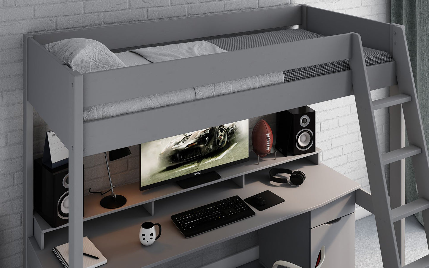 Tera Wood Gaming High Sleeper with Desk and Storage