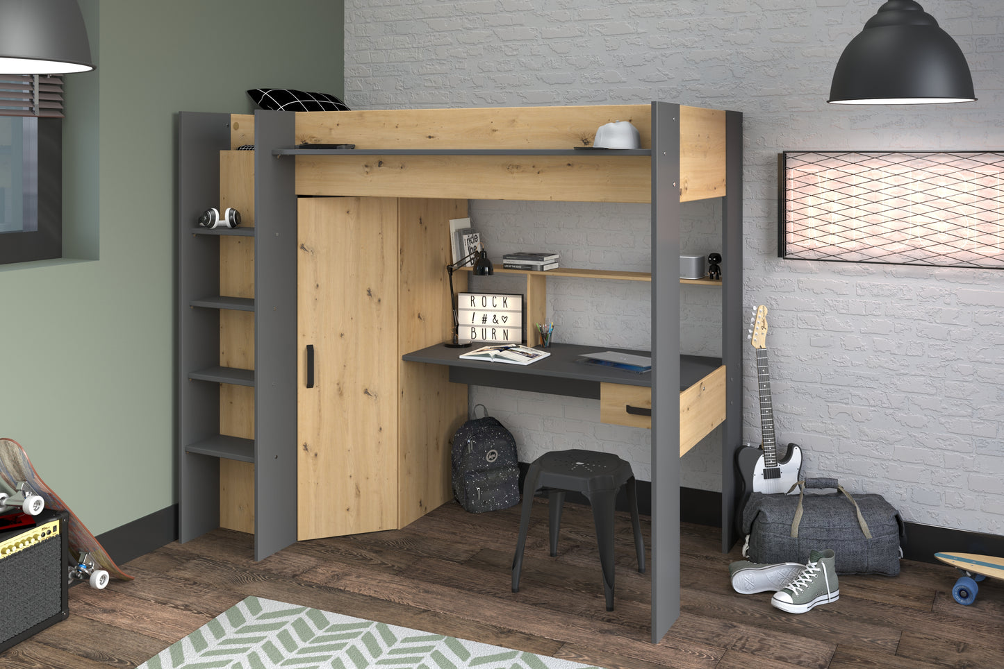 Parisot Grayson High Sleeper with Desk and Wardrobe