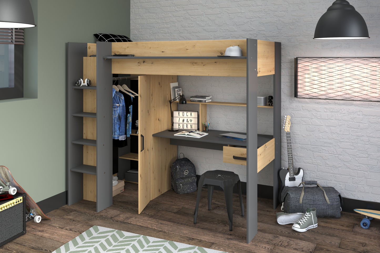 Parisot Grayson High Sleeper with Desk and Wardrobe