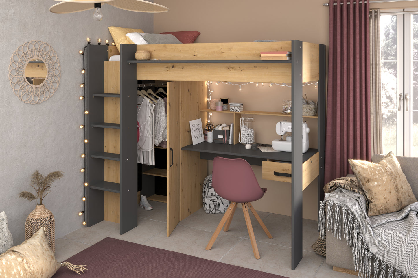 Parisot Grayson High Sleeper with Desk and Wardrobe