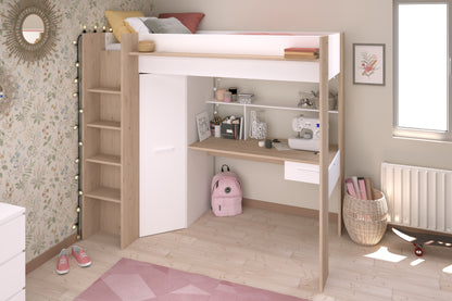 Parisot Grayson Oak High Sleeper with Desk and Wardrobe