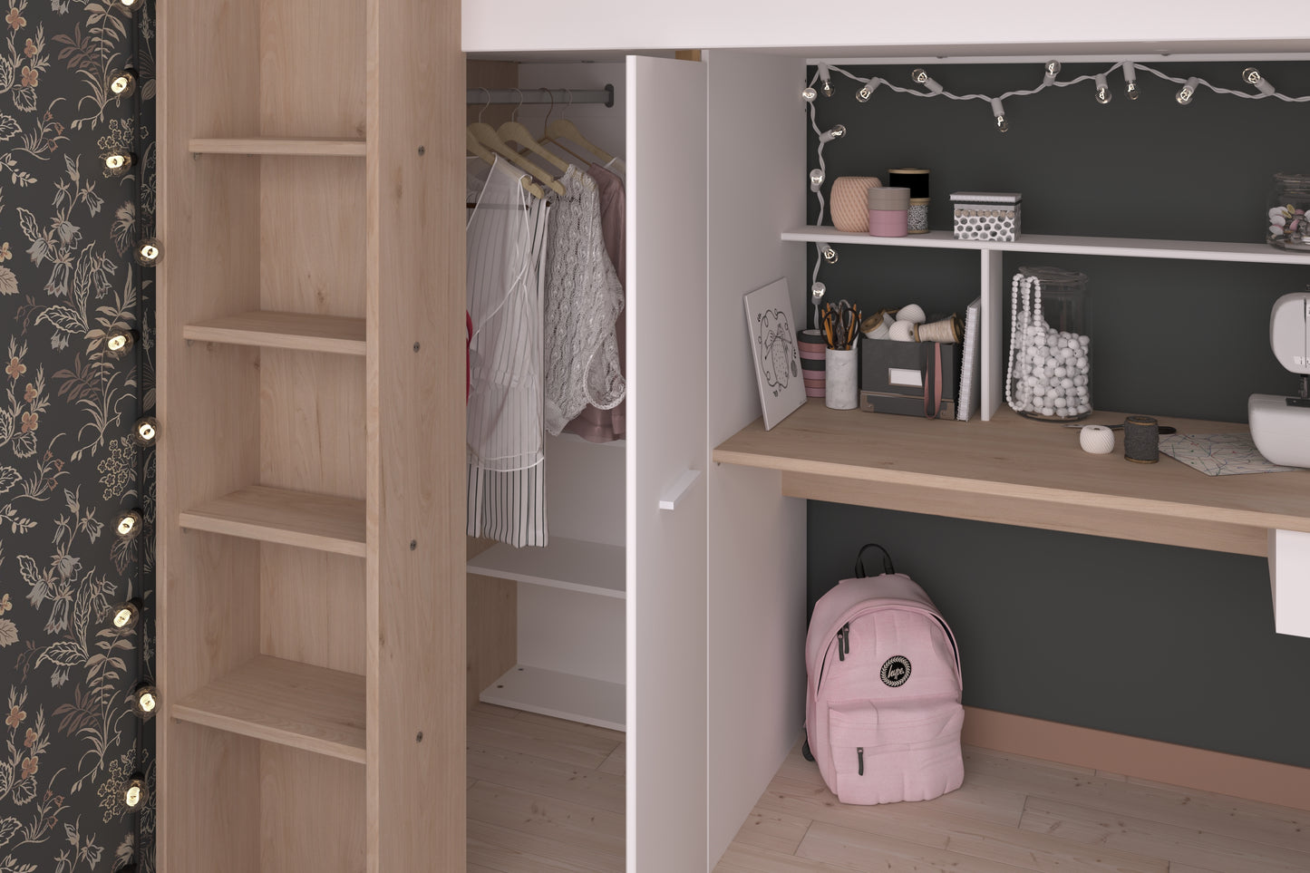 Parisot Grayson Oak High Sleeper with Desk and Wardrobe