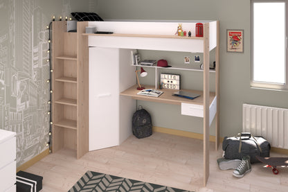 Parisot Grayson Oak High Sleeper with Desk and Wardrobe