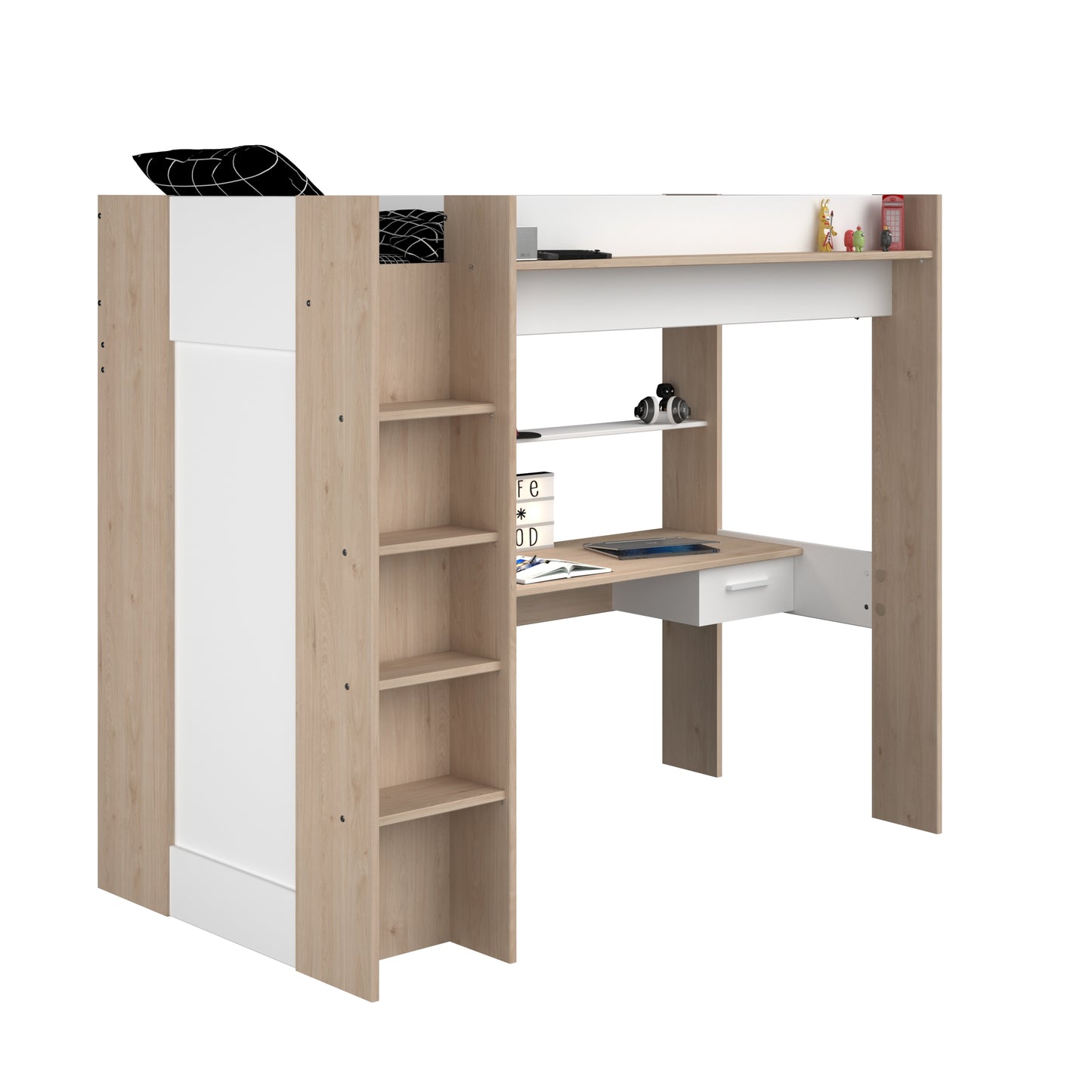 Parisot Grayson Oak High Sleeper with Desk and Wardrobe