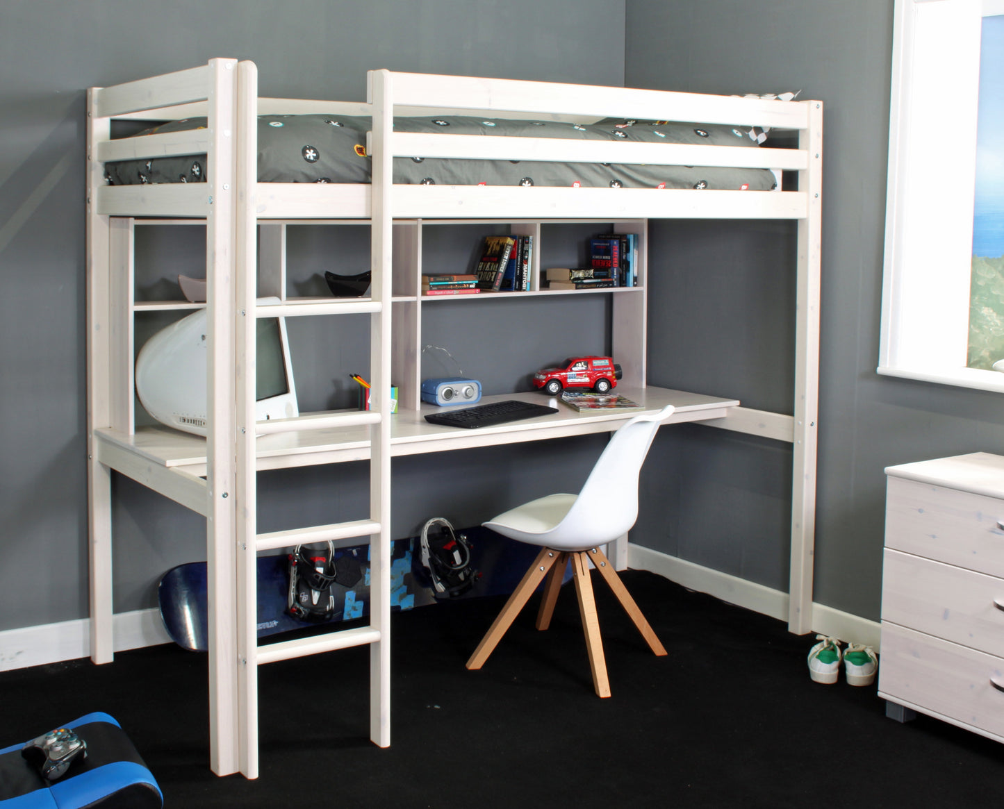 Thuka High Sleeper with Long Desk and Shelving