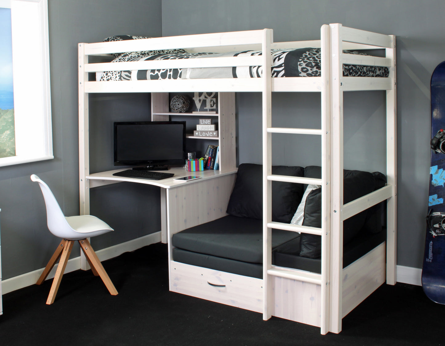 Thuka High Sleeper with Desk and Futon