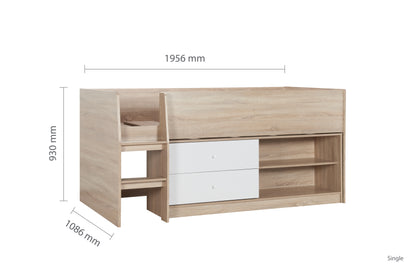 Birlea Layton Cabin Bed White and Oak with Storage