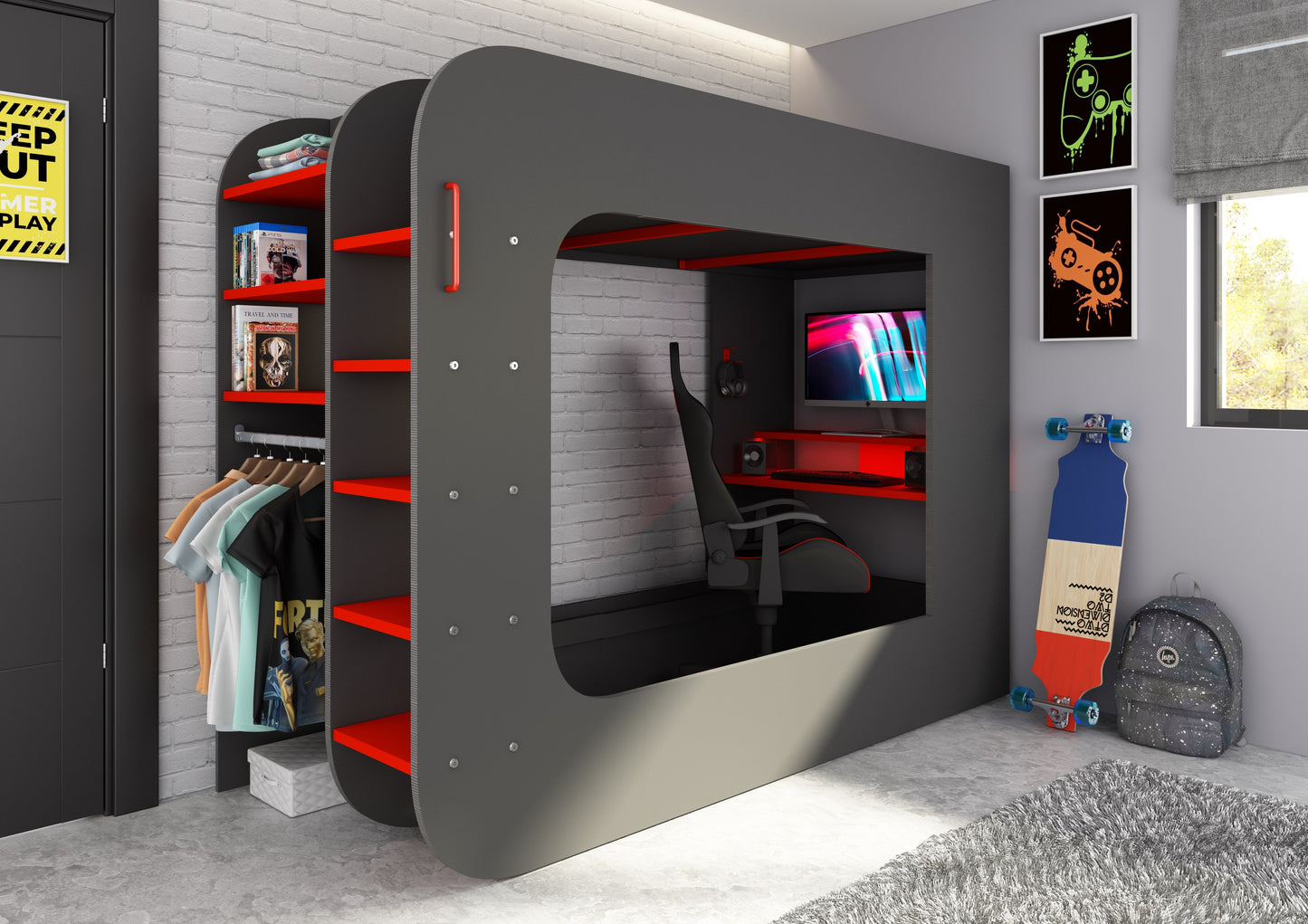 Trasman Loftpod Solo 1 Gaming Bed with Desk and Storage