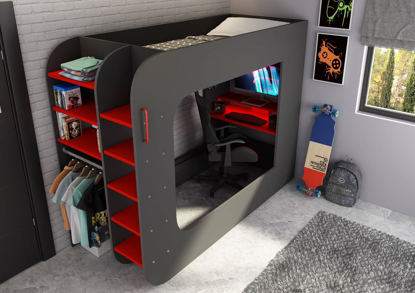 Trasman Loftpod Solo 1 Gaming Bed with Desk and Storage