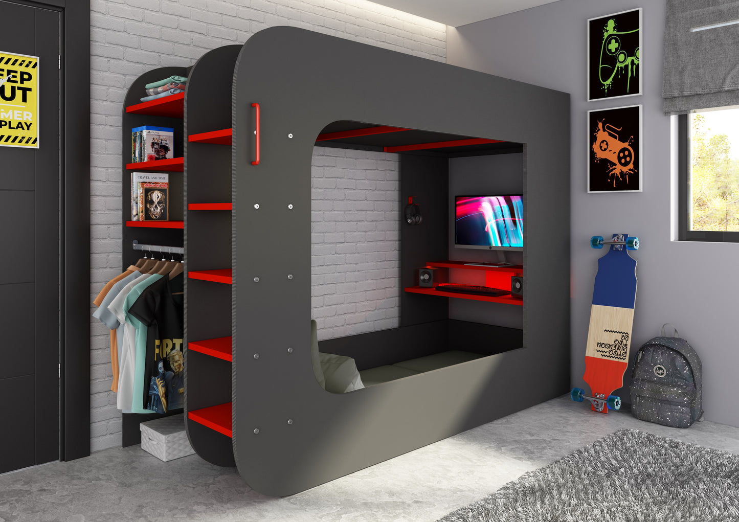 Trasman Loftpod Solo 2 Gaming Bed with Futon, Desk and Storage