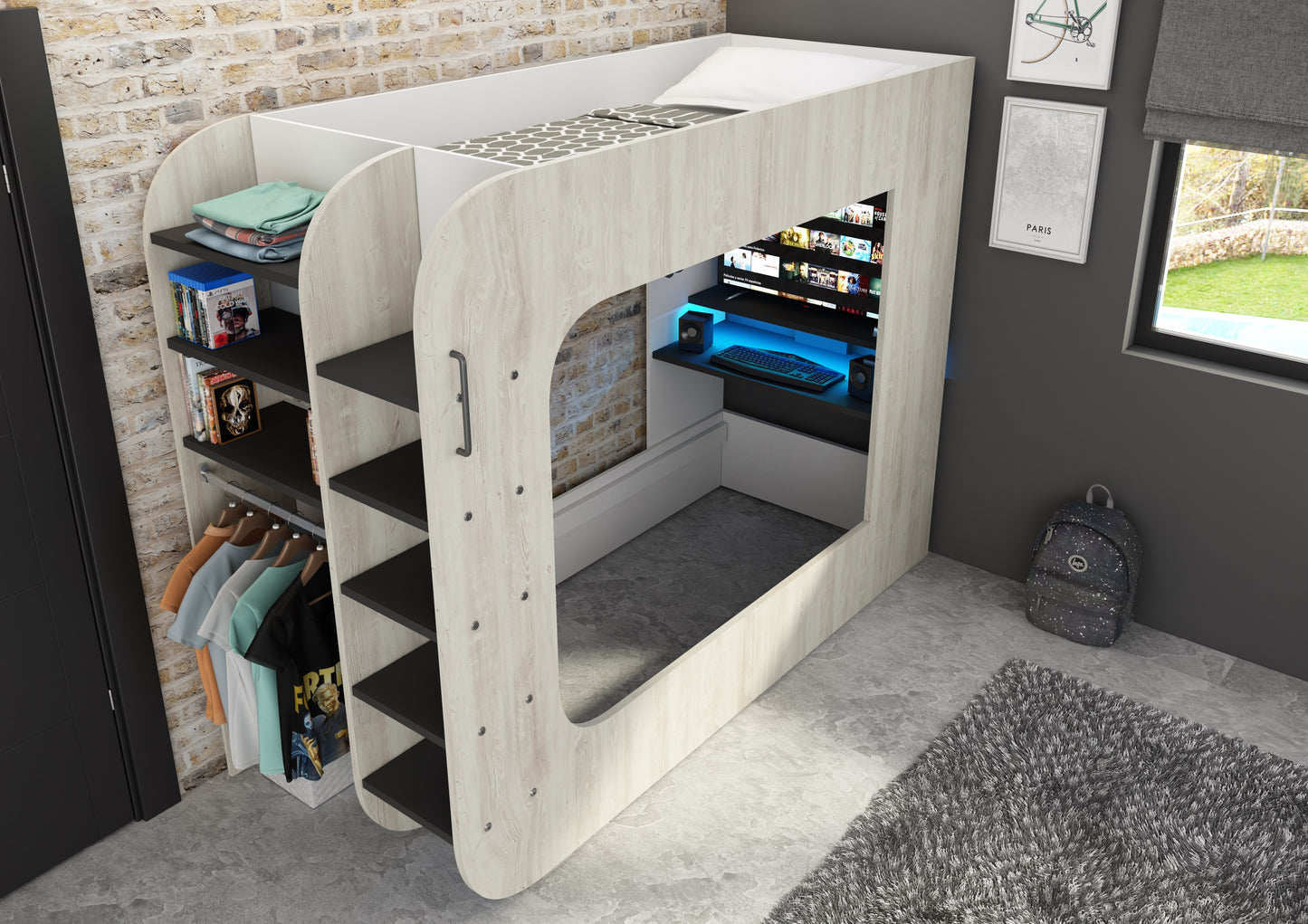 Trasman Loftpod Solo 3 Gaming Bed with Desk and Storage