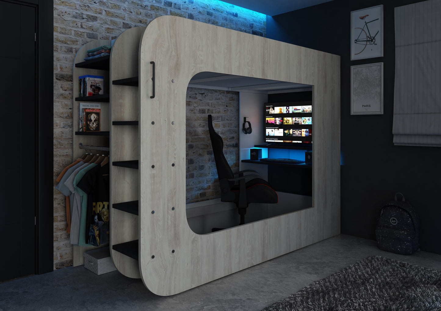 Trasman Loftpod Solo 3 Gaming Bed with Desk and Storage