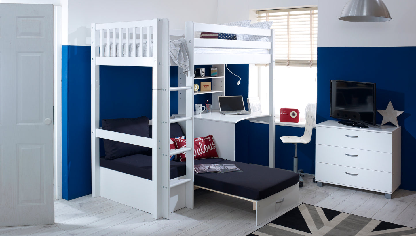 Thuka Nordic Slatted Ends High Sleeper with Futon and Desk