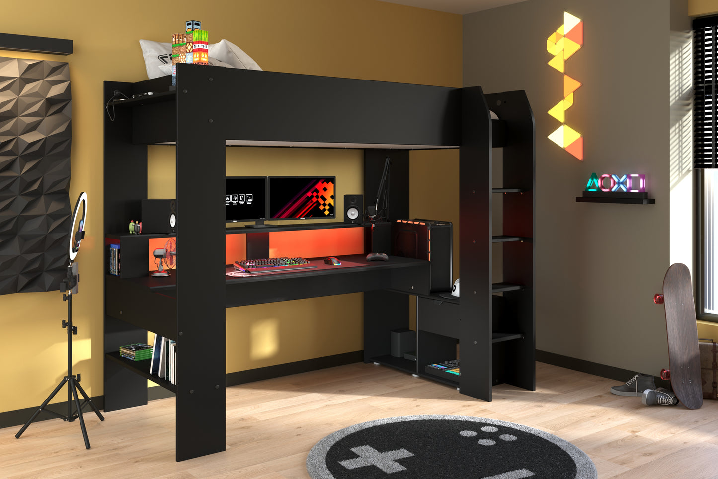 Parisot Online Gaming High Sleeper with Desk and Storage