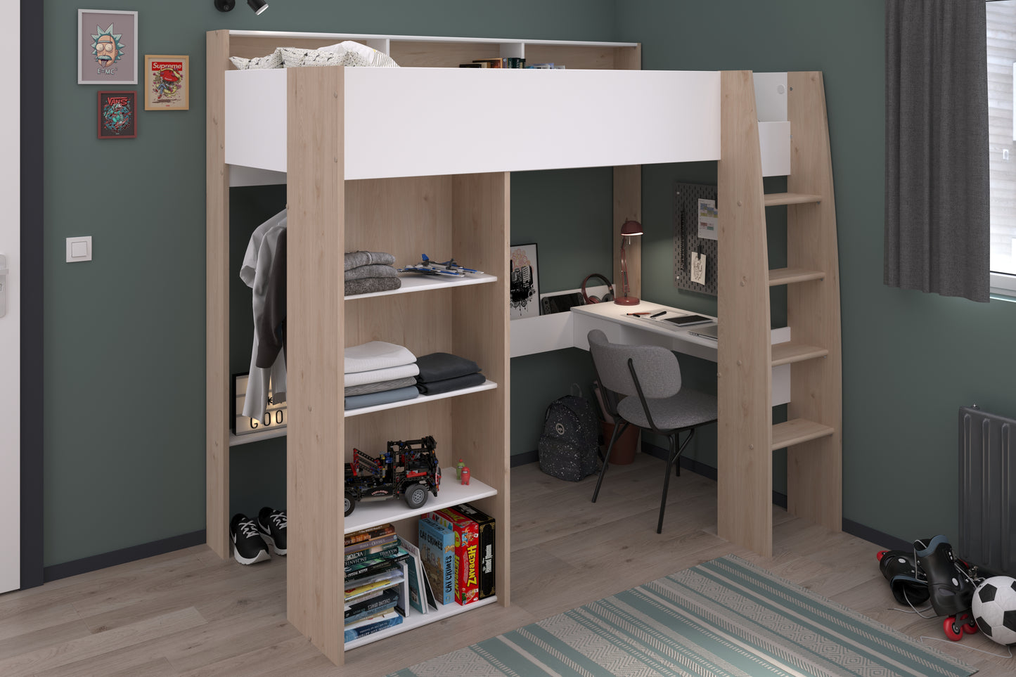 Parisot Shelter High Sleeper with Desk and Wardrobe