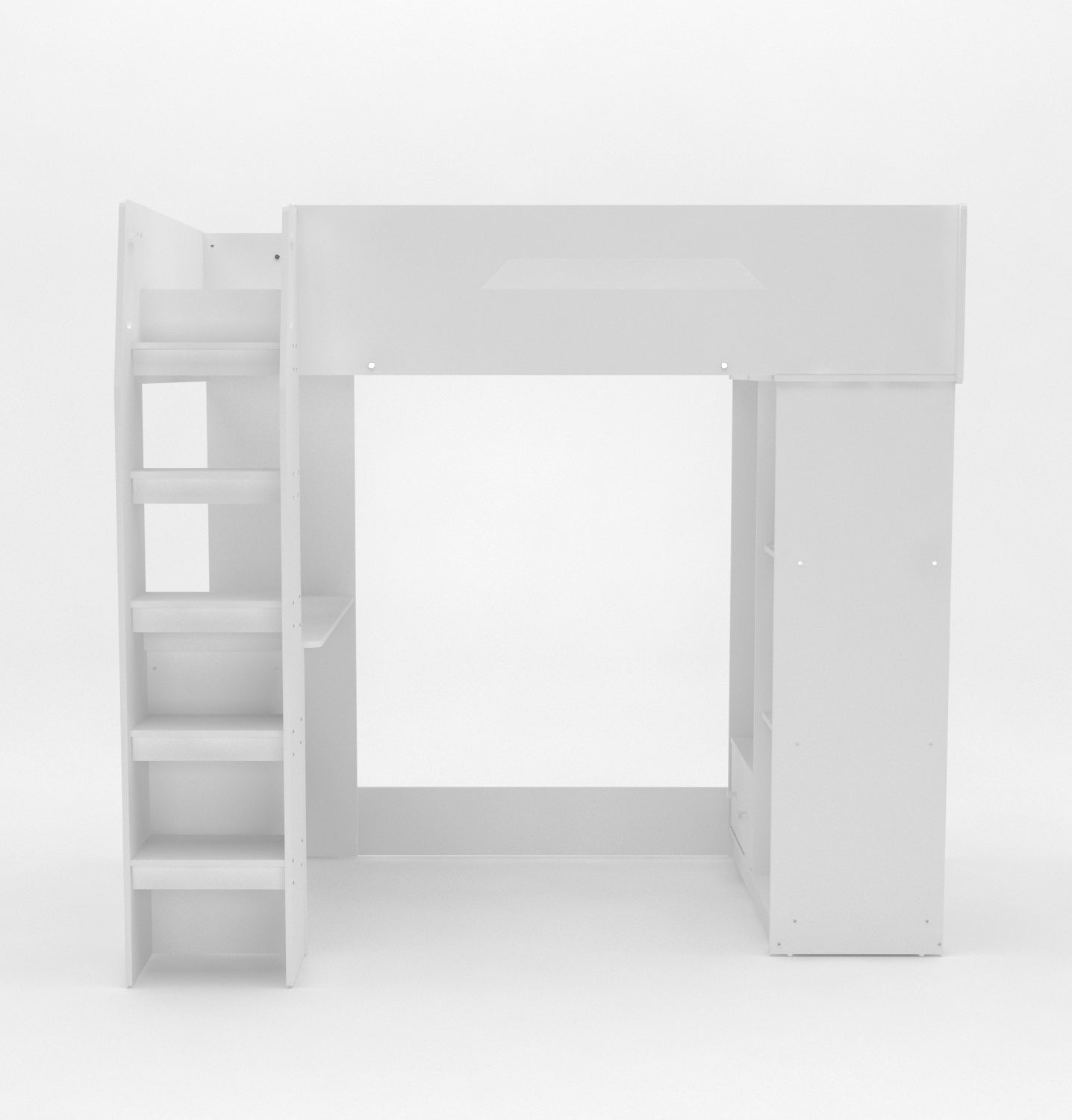 Kudl High Sleeper with Desk Storage and Hanging Area - White