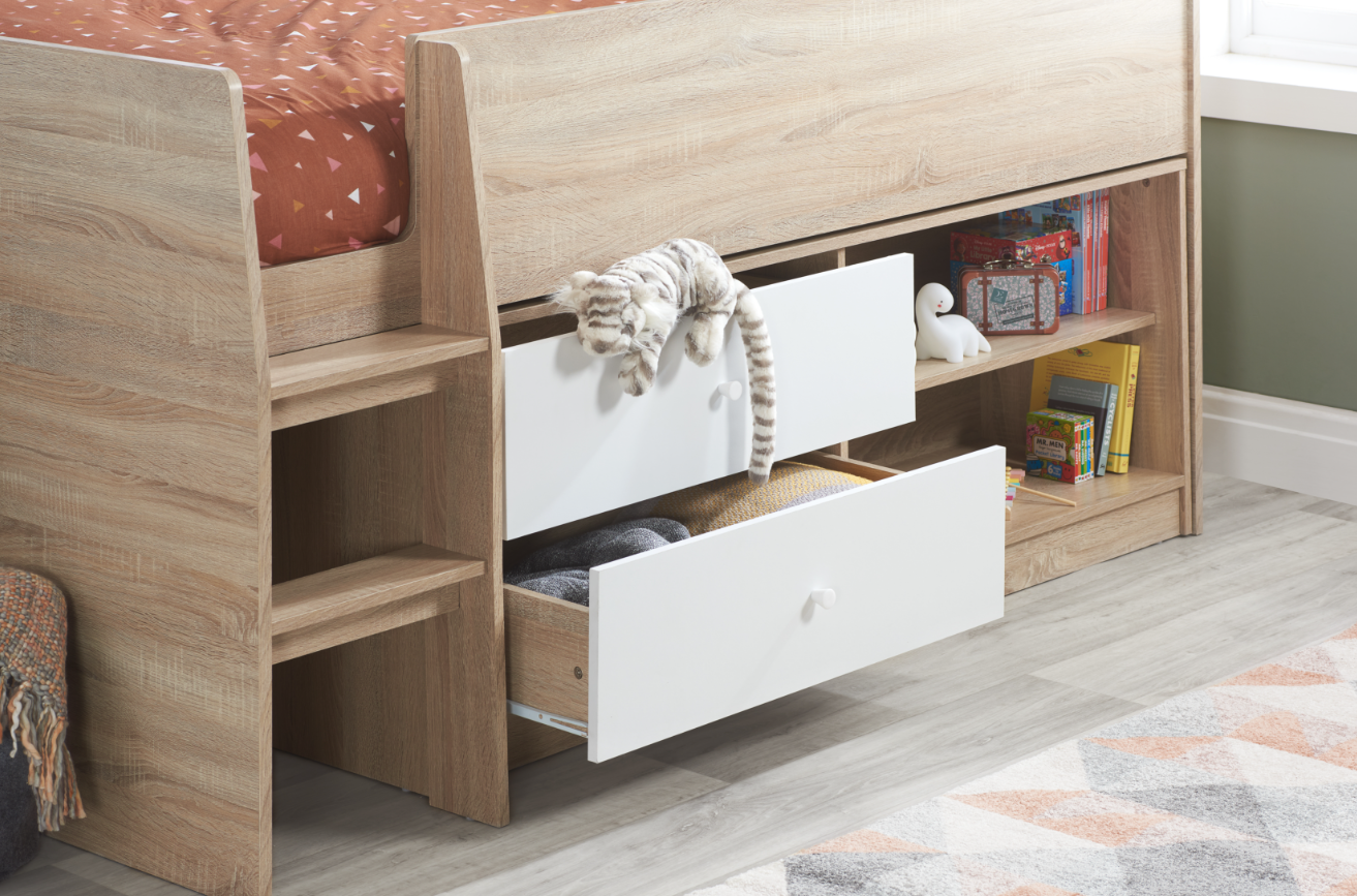 Birlea Layton Cabin Bed White and Oak with Storage