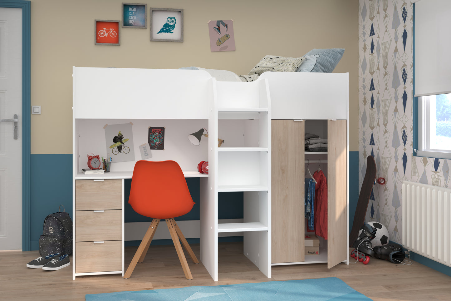 Parisot Tom Junior High Sleeper with Wardrobe, Desk and Storage