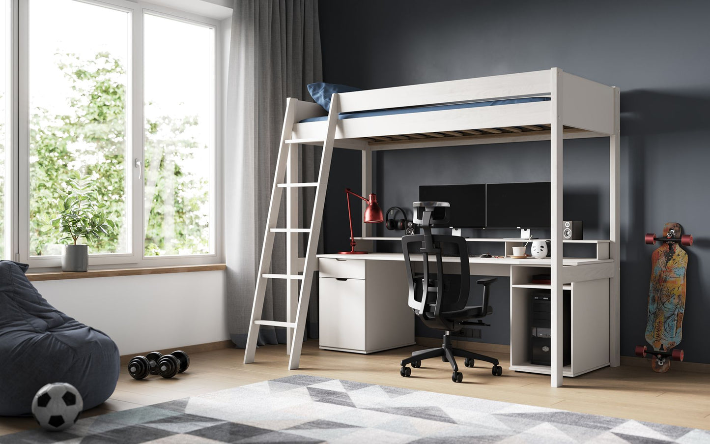 Tera Wood Gaming High Sleeper with Desk and Storage