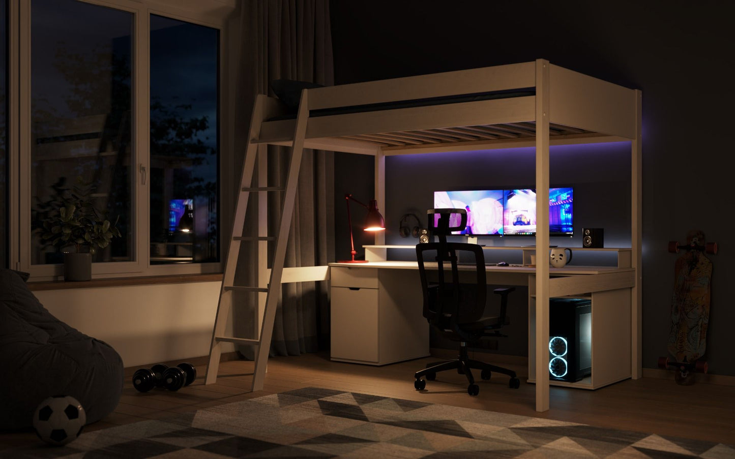 Tera Wood Small Double Gaming High Sleeper with Desk and Storage