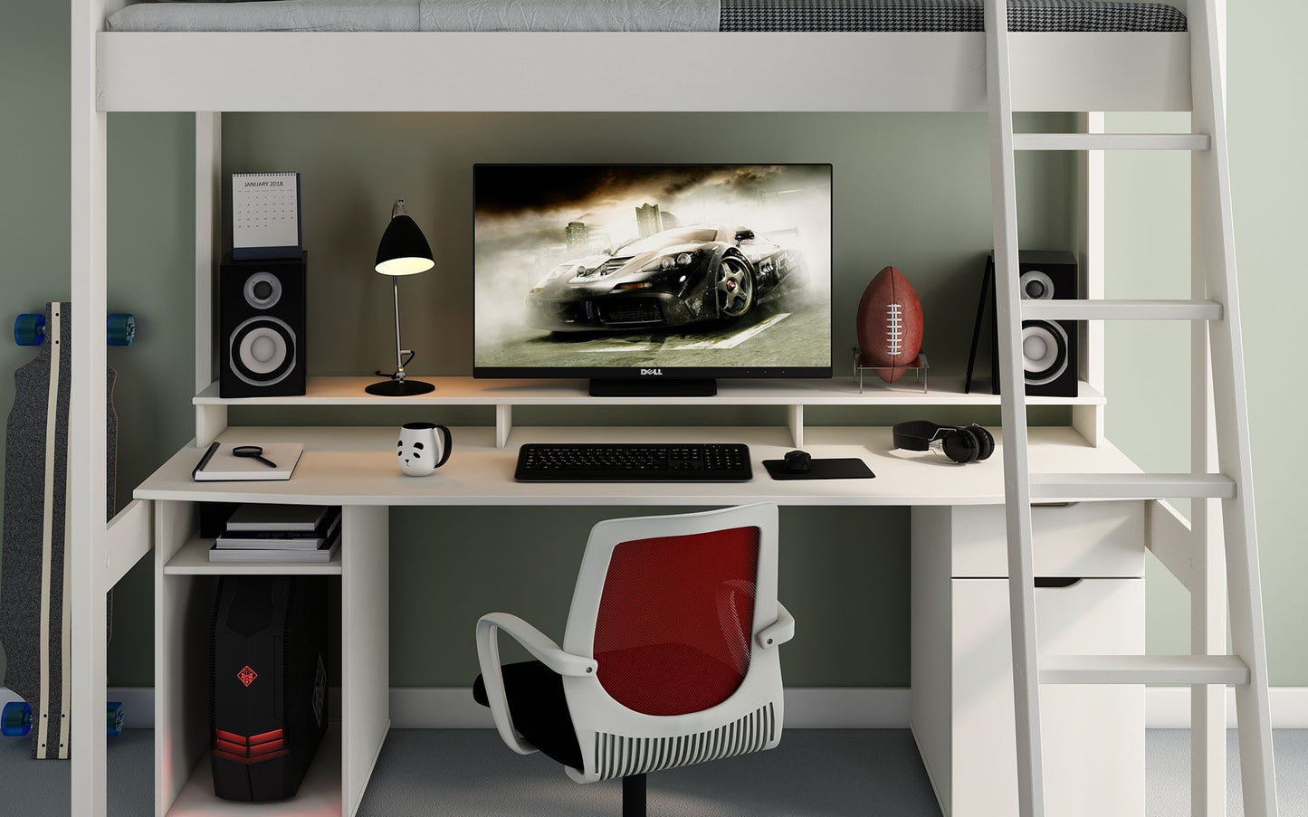 Tera Wood Gaming High Sleeper with Desk and Storage