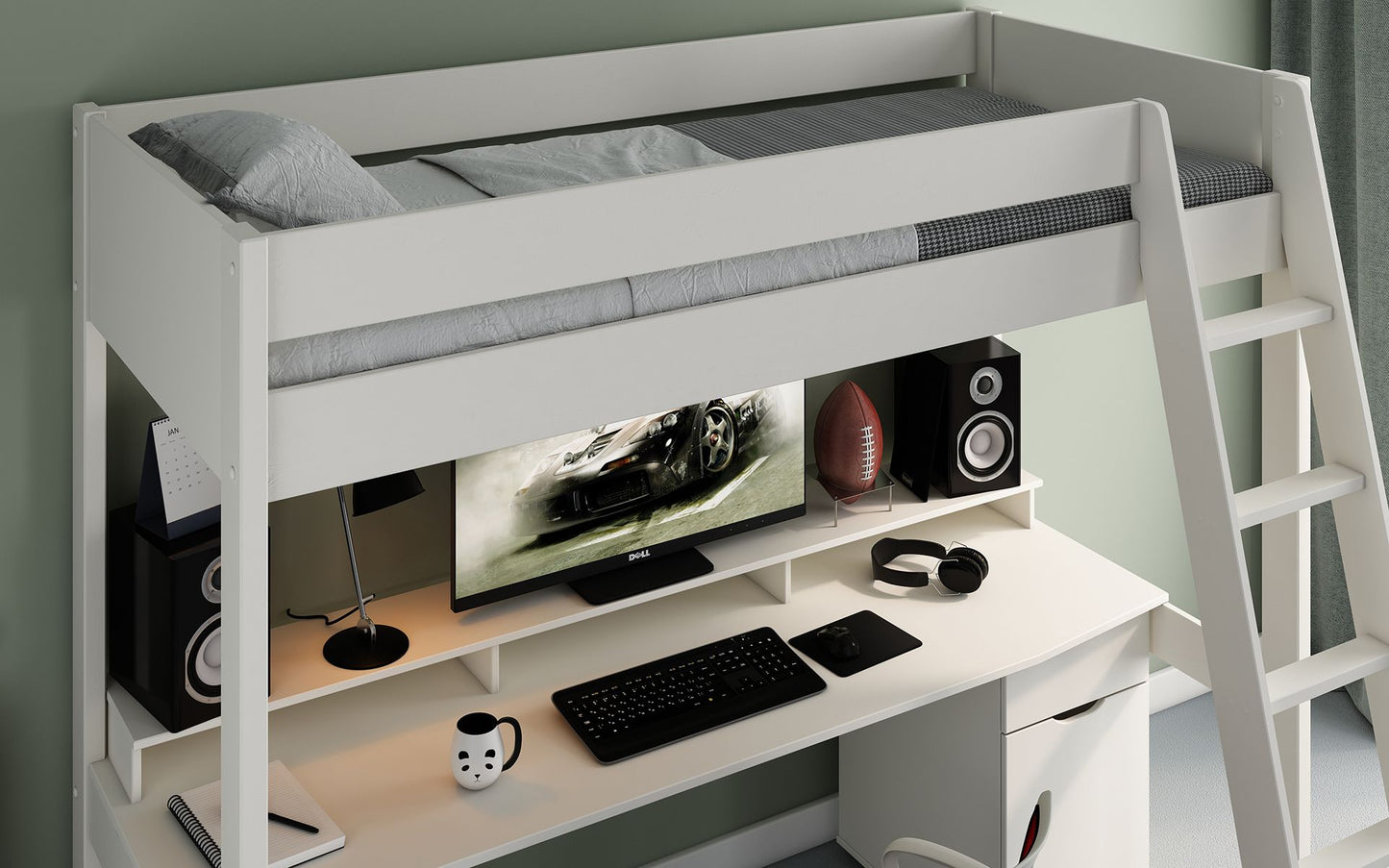 Tera Wood Gaming High Sleeper with Desk and Storage