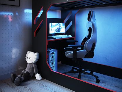 Recoil Shuttle LED Gaming High Sleeper Single with Desk and Storage