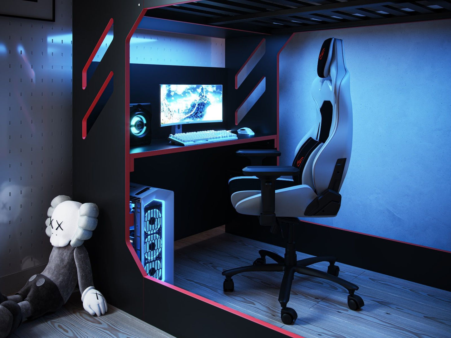 Recoil Shuttle LED Gaming High Sleeper Small Double with Desk and Storage