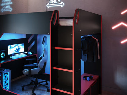 Recoil Shuttle LED Gaming High Sleeper Small Double with Desk and Storage