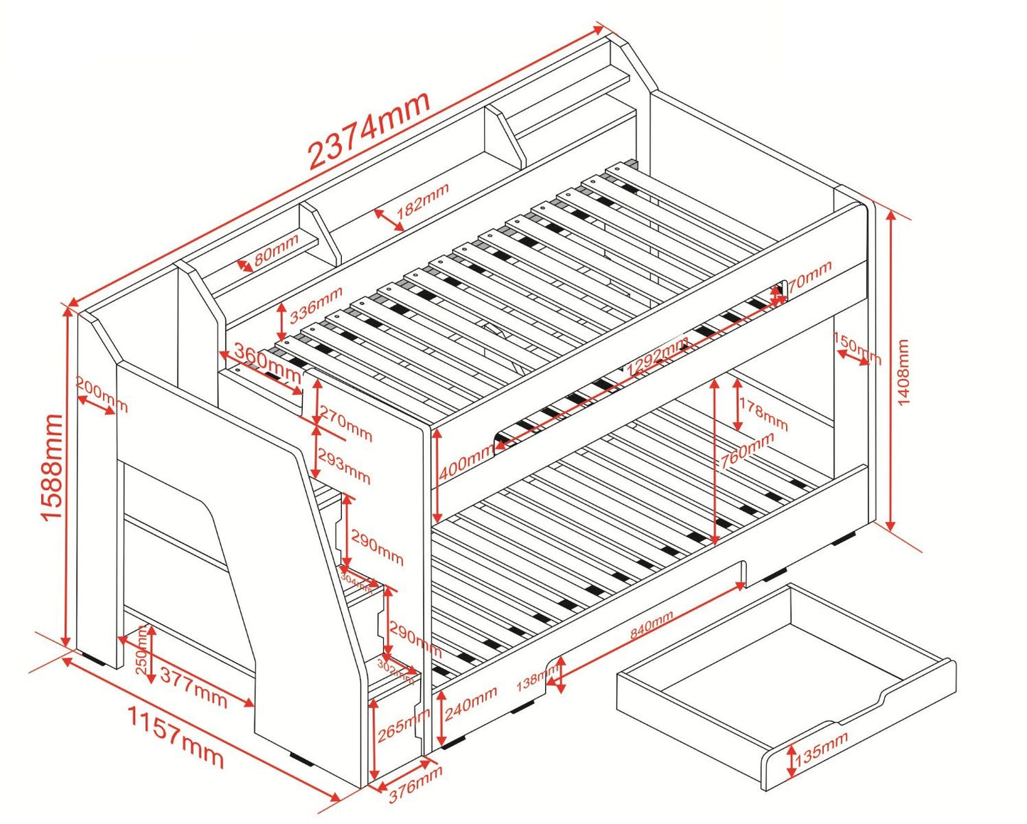 Flair Furnishings Slick Staircase Bunk Bed with Storage