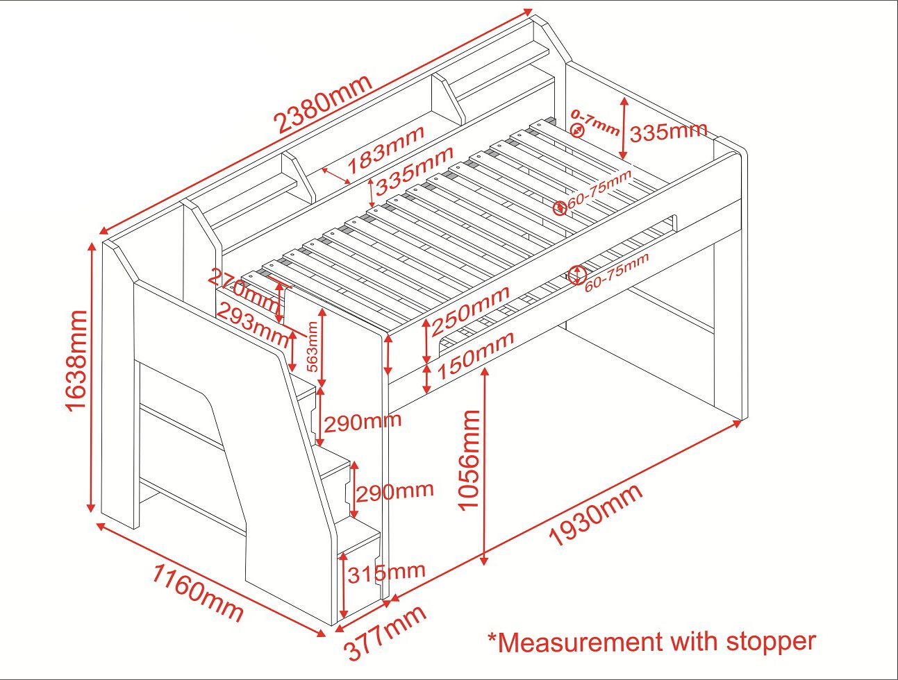 Flair Furnishings Stepaside Staircase High Sleeper with Storage