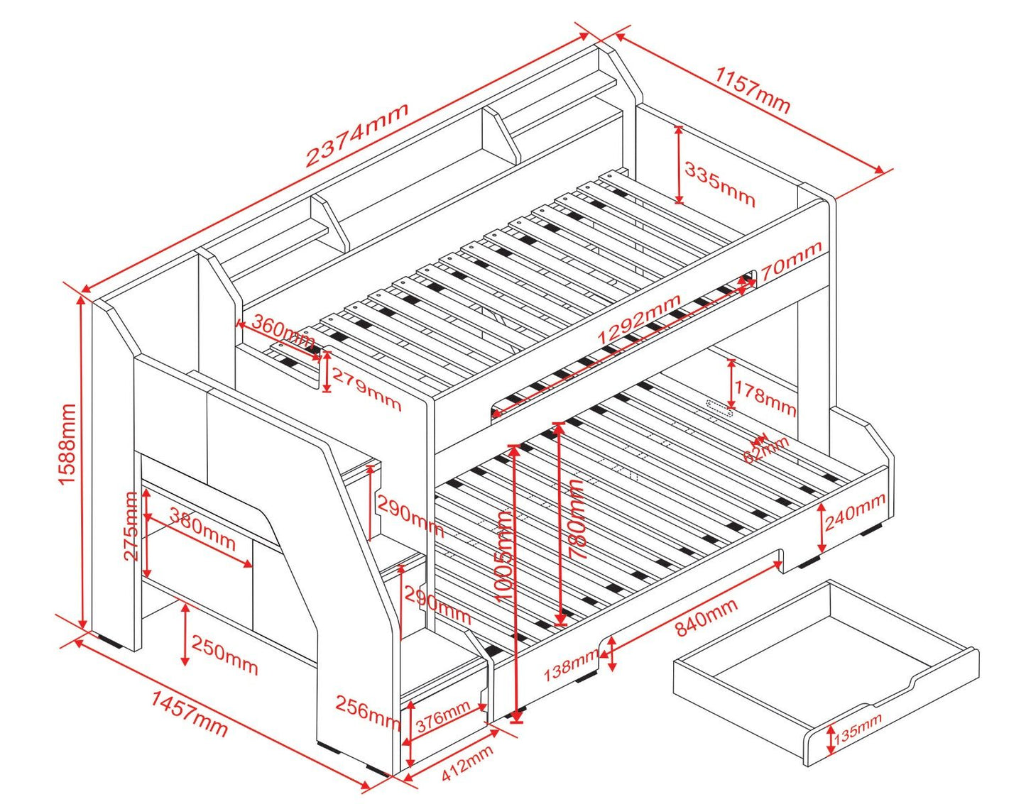 Flair Furnishings Slick Staircase Triple Bunk Bed with Storage