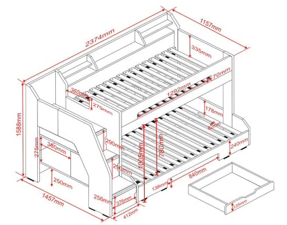 Flair Furnishings Slick Staircase Triple Bunk Bed with Storage