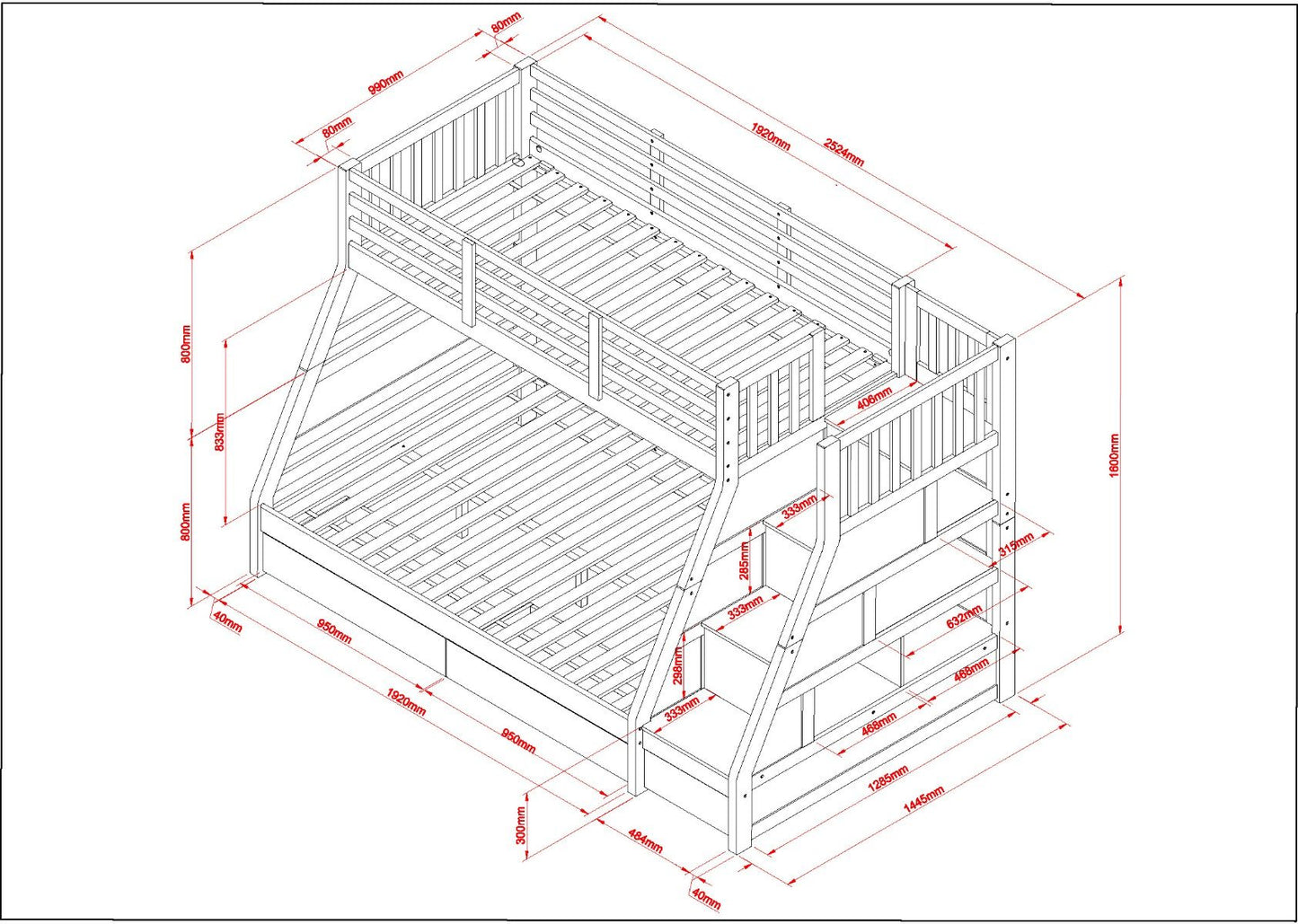 Flair Furnishings Lunar Staircase Triple Bunk Bed with Storage