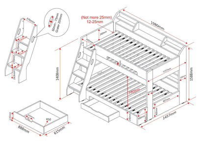 Flair Furnishings Flick Triple Bunk Bed with Storage