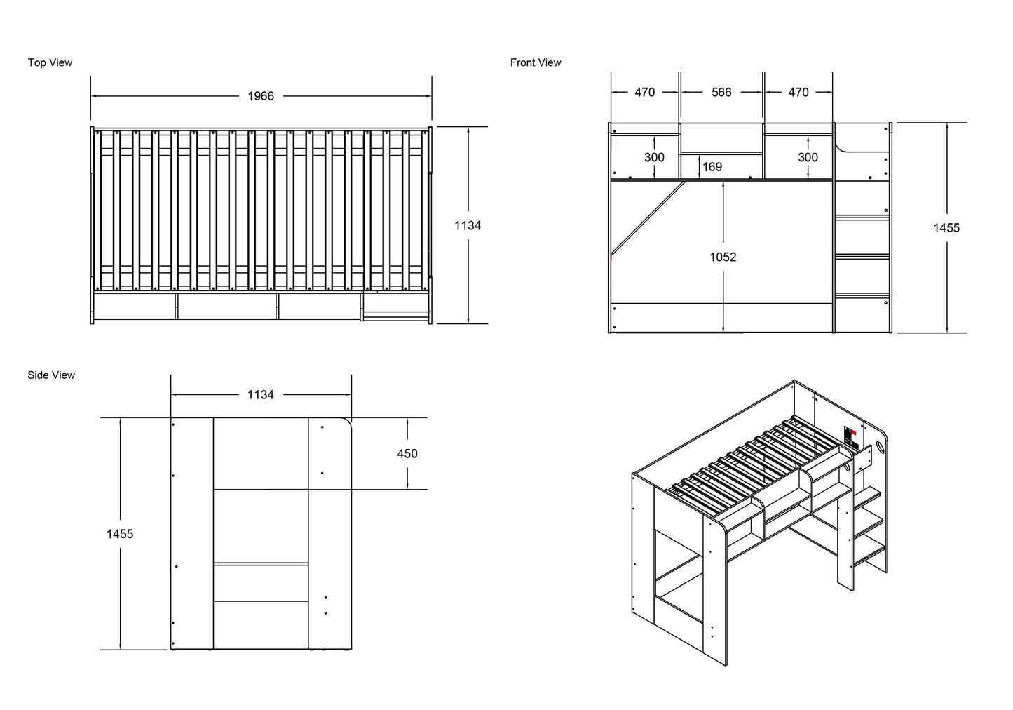 Flair Wizard L Shaped Triple Bunk Bed with Shelving