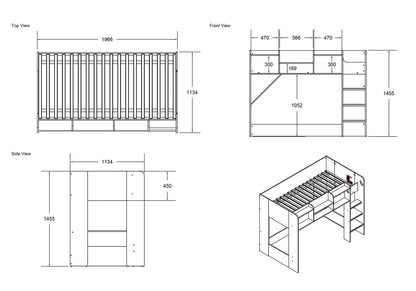 Flair Wizard L Shaped Triple Bunk Bed with Shelving